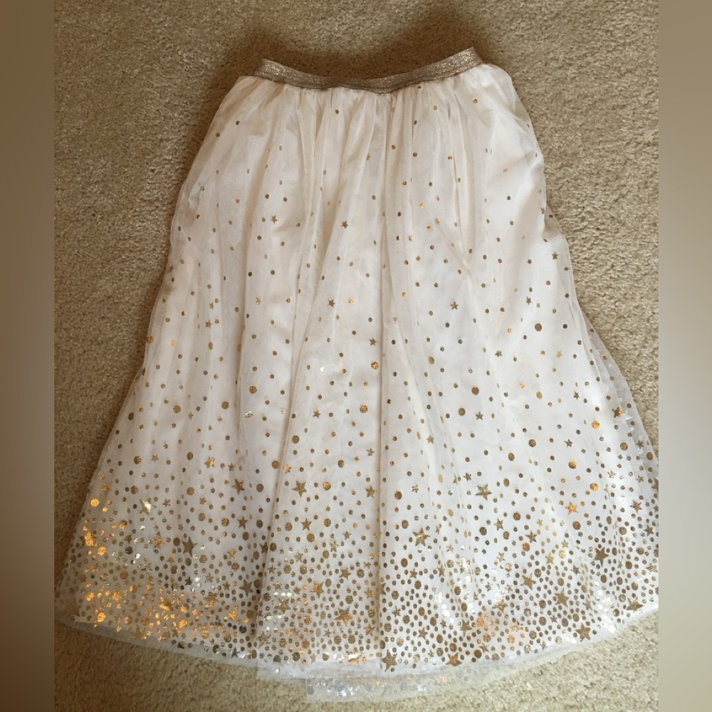 Cute Cream and Gold Long Tulle Skirt